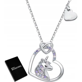 Náhrdelník STŘÍBRNÝ NÁHRDELNÍK RHODIOVANÝ JEDNOROŽEC SRDCE PRO DÍVKU STŘÍBRO 925
