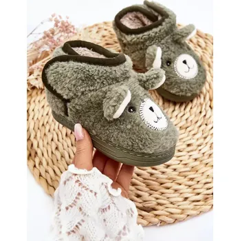 Dívčí oblečení Dětské zateplené pantofle s medvídkem, zelená Eberra 27