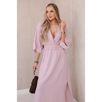 Dámské šaty Mušelínové šaty s výšivkou v pase tmavě růžová UNI