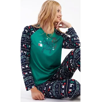 Pánská móda Dámské pyžamo dlouhé Holly Jolly tmavě zelená XL