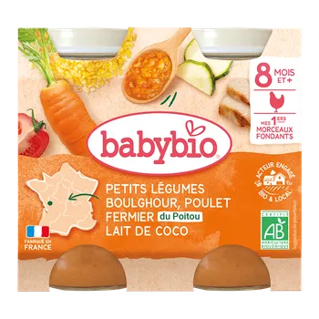 BABYBIO bio zelenina s bulgurem, farmářským kuřetem a kokosovým mlékem 2x200g