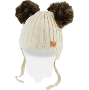 Čepice Čepice zimní zateplená 46-50 krémová smetanová 2 bambule