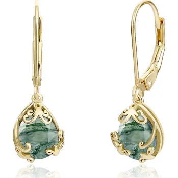 Náušnice Olivie Stříbrné náušnice MECHOVÝ ACHÁT GOLD 8424 Ag 925; ≤2,2 g.