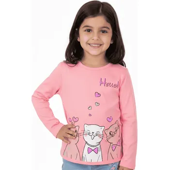 Dívčí oblečení DÍVČÍ TRIČKO S KOČIČKAMI A DLOUHÝM RUKÁVEM ZIMA26 Barva: Meruňková, Velikost: 122