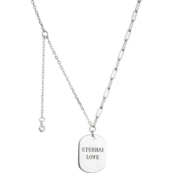 Šperk Stříbrný náhrdelník placička ETERNAL LOVE a přívěsek s mini zirkonkem 12070.1