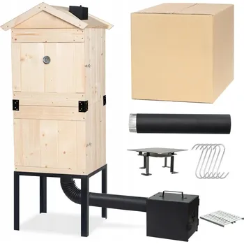 Zahradní dřevěná udírna 160 cm s XL topeništěm a kovovým komínem