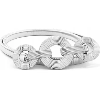 Opasek PÁSEK PRUŽNÝ KOVOVÝ ELASTICKÝ OZDOBNÝ DÁMSKÝ PLECH KOLEČKA STŘÍBRNÁ