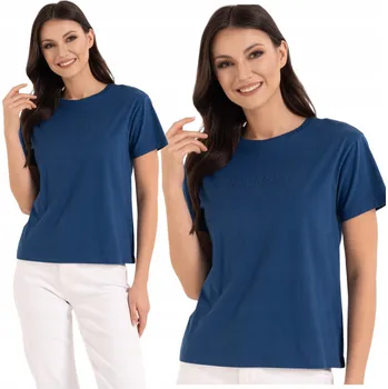 Dámské tričko BAVLNĚNÉ DÁMSKÉ TRIČKO 100% BAVLNA HLADKÉ S POTISKEM TMAVĚ MODRÉ 3XL