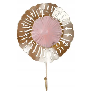 Věšák Háček kovová květina růžovo-zlatá