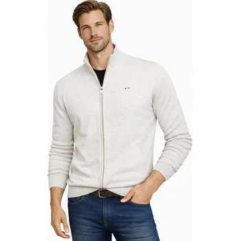 Pánský svetr PÁNSKÝ SVETR S ROLÁKEM NA ZIP - ROZEPÍNACÍ BÉŽOVÝ SVETR F bavlněný elegantní