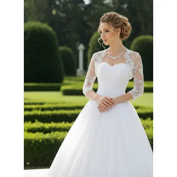 Bolerko Krajkové svatební bolerko s 3/4 rukávem bílé BF-154 Vybraná velikost: L