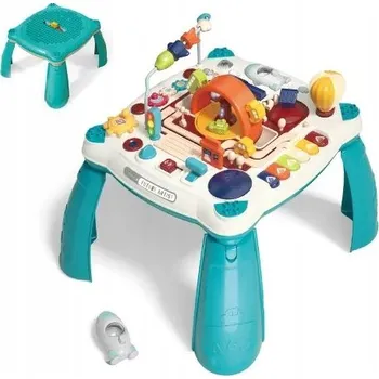 Hračka pro nejmenší VZDĚLÁVACÍ STOLEK pro děti 2v1 VOZIDLA PIANINKO Raketa MELODIE SVĚTLO