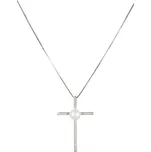 JwL Luxury Pearls Stříbrný náhrdelník Křížek s pravou perlou JL0455 (řetízek, přívěsek) + 2 měsíce na vrácení zboží