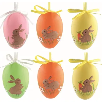 Velikonoční dekorace Velikonoční vejce plastová malovaná Zvířátka 6 cm na zavěšení, 6 ks v sáčku