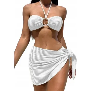 Dámské plavky PLAVKY 3DÍLNÉ BÍLÉ PLÁŽOVÉ BIKINY SE SUKNÍ VEL. L