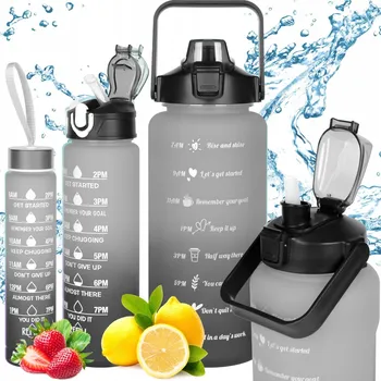 Láhev MOTIVAČNÍ LAHEV Lahev Na Pití Sportovní Na Vodu Se Slámkou 2L 750ml 280ml SADA