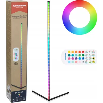 Stojací lampa ROHOVÁ STOJACÍ LAMPA GRUNDIG LED RGB 360LM 140 CM DÁLKOVÝ OVLADAČ SENZOR HUDBY