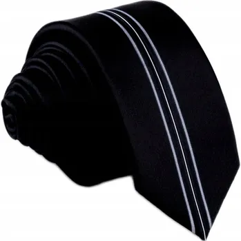 Kravata ELEGANTNÍ ČERNÁ Žakárová Chlapecká Kravata Úzká 6cm Slim Vzor "Sleď" GREG pn11c