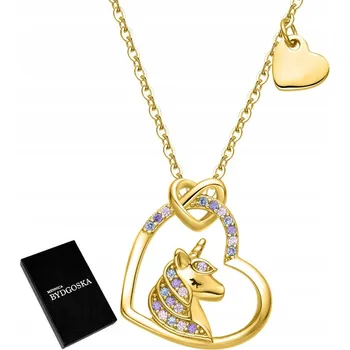 Náhrdelník STŘÍBRNÝ RHODIOVANÝ NÁHRDELNÍK JEDNOROŽEC SRDCE PRO DÍVKU STŘÍBRO 925