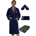 Soft Cotton Luxusní pánský župan s ručníkem a pupučemi MARINE MAN v dárkovém balení Barva: Tmavě modrá, Velikost: M