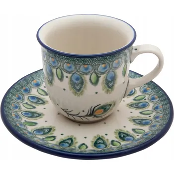 ŠÁLEK 180 ml s podšálkem Umělecká keramika Bolesławiec dek 2218