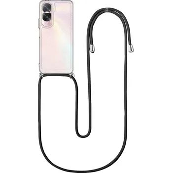 Pouzdro na mobilní telefon Kryt Honor 90 Lite 5G s černou šňůrkou průhledný (obal neboli pouzdro na Honor 90 Lite 5G)
