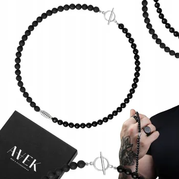 Náhrdelník PÁNSKÝ NÁHRDELNÍK Z KORÁLKŮ, ACHÁT A LÁVOVÝ KÁMEN, 46 CM