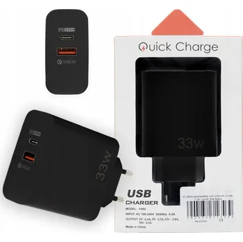 RYCHLÁ SÍŤOVÁ NABÍJEČKA 33W QC PD USB PRO OPPO XIAOMI + KABEL 60W USB-C