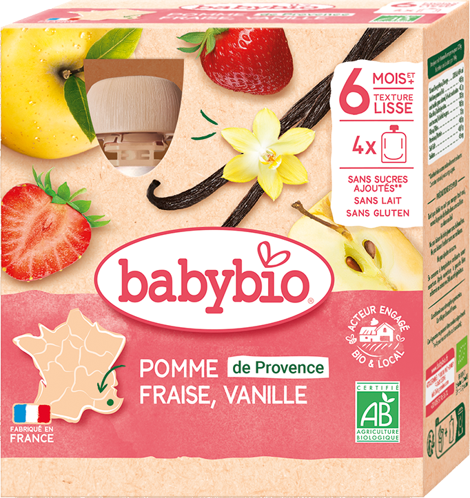 BABYBIO 4x kapsička jablko jahoda vanilka 90 g