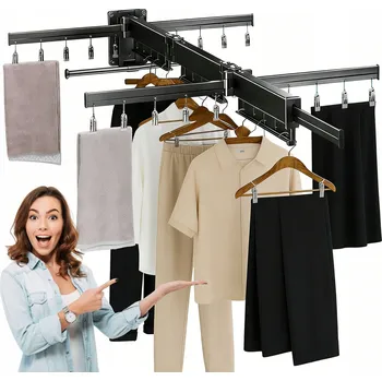 Sušák na prádlo 124 CM SKLÁDACÍ VĚŠÁK NA OBLEČENÍ SUŠÁK NA PRÁDLO MONTÁŽ NA ZEĎ ČERNÁ