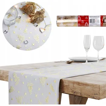 ubrus BĚHOUN NA STŮL UBRUS DEKORAČNÍ ORGANZA VÁNOČNÍ NA ROLI ZLATÝ 28x300