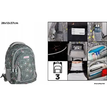 Sportovní batoh Školní batoh tříkomorový Poupata grafitový 28