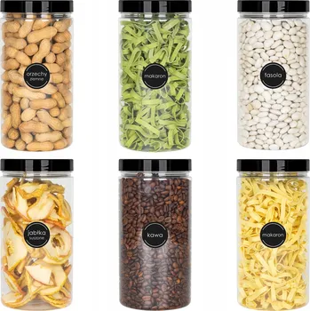 Dóza na potraviny 6x ZAVAŘOVACÍ SKLENICE NÁDOBA NA POTRAVINY PRO SÝPKÉ POTRAVINY 1,5L kamaju + SAMOLEPICÍ ŠTÍTKY