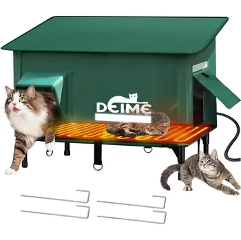 Pelíšek pro kočku Vyhřívaný domeček pro kočky Deime Cat zelený