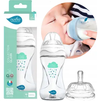 Kojenecká láhev Nuvita, Skleněná kojenecká láhev antikoliková bílá, 240 ml