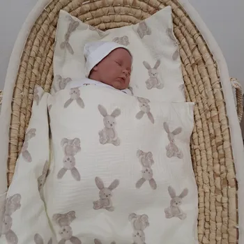 přikrývka Pro útulný domov Mušelínová sada polštářek a peřinka Zajíčci