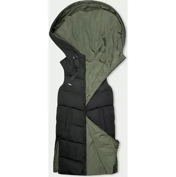 Dámská vesta Černo-khaki dlouhá dámská oboustranná vesta (B8248-1) odstíny zelené 46