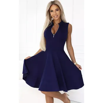 Dámské šaty 573-2 Exkluzivní šaty s rozšířeným spodním dílem a zlatým zipem - ZELENÉ S