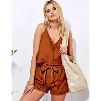 Dámský overall Elegantní krátký hnědý overal na ramínkách (W2017S12) odstíny hnědé M (38)