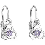Stříbrné dětské náušnice visací se zirkonem fialová kytička