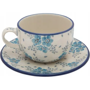 ŠÁLEK 200 ml s podšálkem Umělecká keramika Bolesławiec 2495 KVĚTY