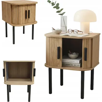 Noční stolek NOČNÍ STOLEK S DRÁŽKOVANÝMI MDF DVEŘMI TYPU HARMONIKA, 40 X 40 X 53 CM, HNĚDÝ