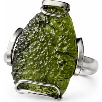 Prsten Stříbrný prsten s neopracovaným vltavínem P35 0024 stříbrný 59 mm