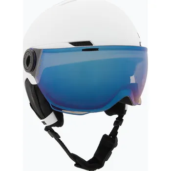 Dětská lyžařská helma UVEX Rocket Visor Jr white/black matt/mirror blue/smoke