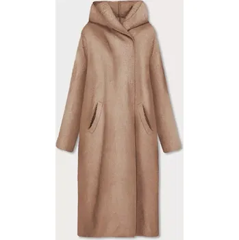 Dámská bunda Tmavě béžový dlouhý přehoz přes oblečení s kapucí (B6010-12) odstíny béžové XXL (44)