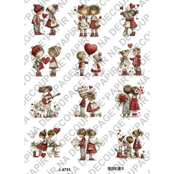 Umělecký papír Rýžový a soft papír na decoupage - Valentýnky - KB4751 Materiál: Soft, Rozměr: A4