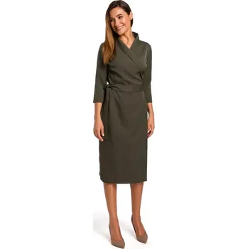 Dámské šaty S175 Zavinovací šaty s vázáním - khaki barva EU M