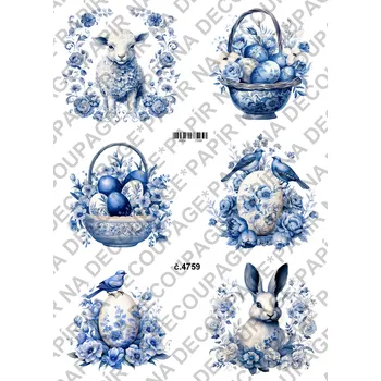 Výtvarný papír Rýžový a soft papír na decoupage - Velikonoce modré - KB4759 Materiál: Soft, Rozměr: A4