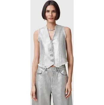 Dámská vesta Bavlněná vesta AllSaints ANDREA W127PC stříbrná SLV, vel. 40