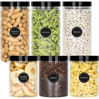 Dóza na potraviny 6x ZAVAŘOVACÍ SKLENICE NÁDOBA NA POTRAVINY NA SÝPKÉ POTRAVINY 1L 1,5L + SAMOLEPICÍ ŠTÍTKY